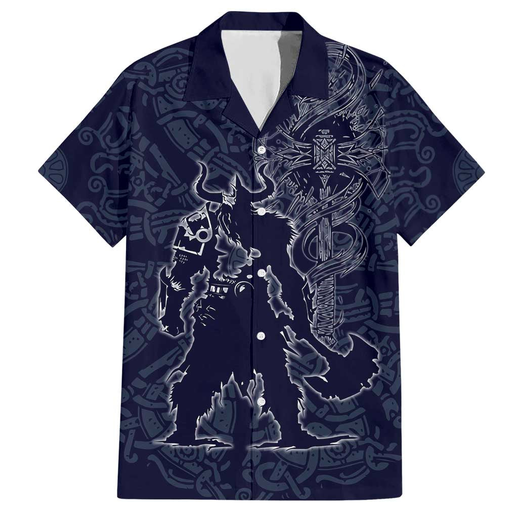 Odin Silhouette with Raven and Valknut Hawaiian Shirt Nordic Mythology Line Art Illustration