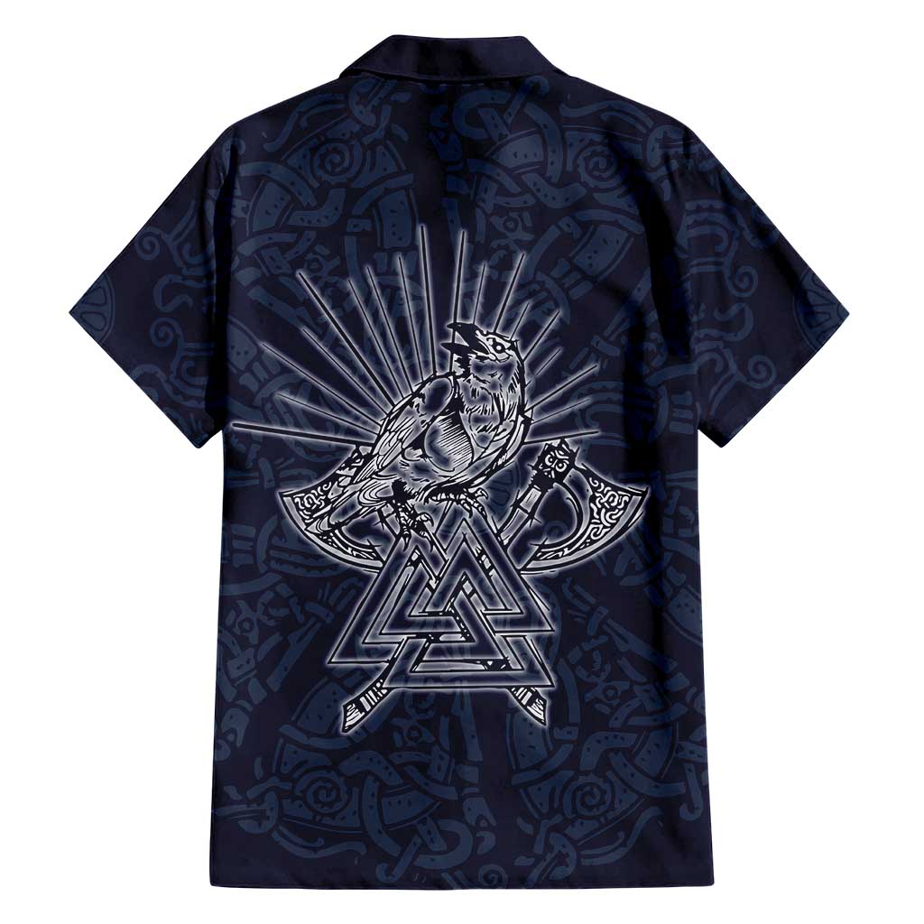 Odin Silhouette with Raven and Valknut Hawaiian Shirt Nordic Mythology Line Art Illustration