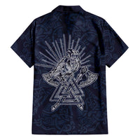 Odin Silhouette with Raven and Valknut Hawaiian Shirt Nordic Mythology Line Art Illustration