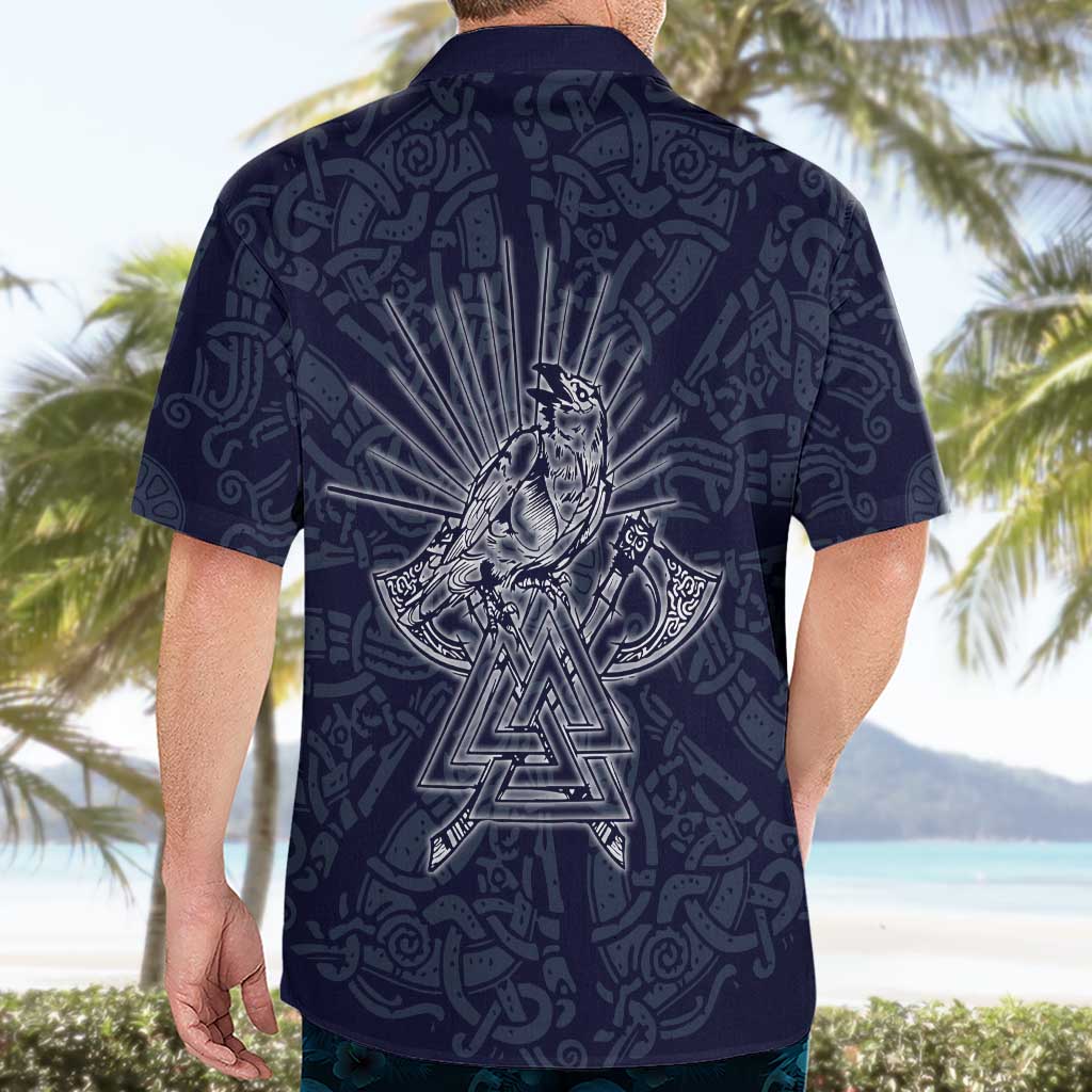 Odin Silhouette with Raven and Valknut Hawaiian Shirt Nordic Mythology Line Art Illustration