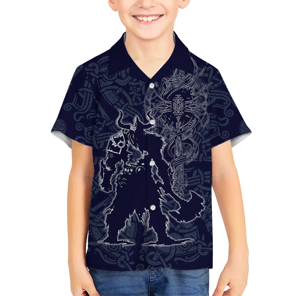 Odin Silhouette with Raven and Valknut Hawaiian Shirt Nordic Mythology Line Art Illustration
