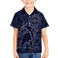 Odin Silhouette with Raven and Valknut Hawaiian Shirt Nordic Mythology Line Art Illustration