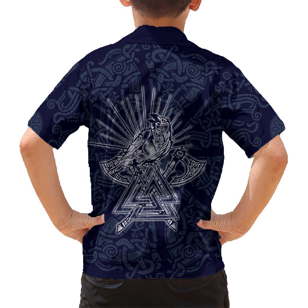 Odin Silhouette with Raven and Valknut Hawaiian Shirt Nordic Mythology Line Art Illustration