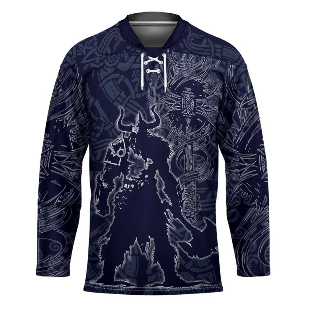 Odin Silhouette with Raven and Valknut Hockey Jersey Nordic Mythology Line Art Illustration