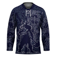 Odin Silhouette with Raven and Valknut Hockey Jersey Nordic Mythology Line Art Illustration