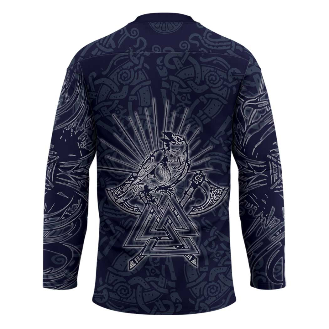 Odin Silhouette with Raven and Valknut Hockey Jersey Nordic Mythology Line Art Illustration