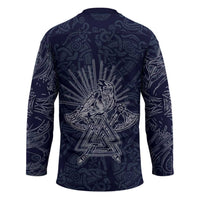 Odin Silhouette with Raven and Valknut Hockey Jersey Nordic Mythology Line Art Illustration