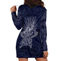 Odin Silhouette with Raven and Valknut Hoodie Dress Nordic Mythology Line Art Illustration