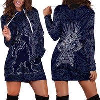 Odin Silhouette with Raven and Valknut Hoodie Dress Nordic Mythology Line Art Illustration