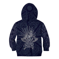 Odin Silhouette with Raven and Valknut Kid Hoodie Nordic Mythology Line Art Illustration