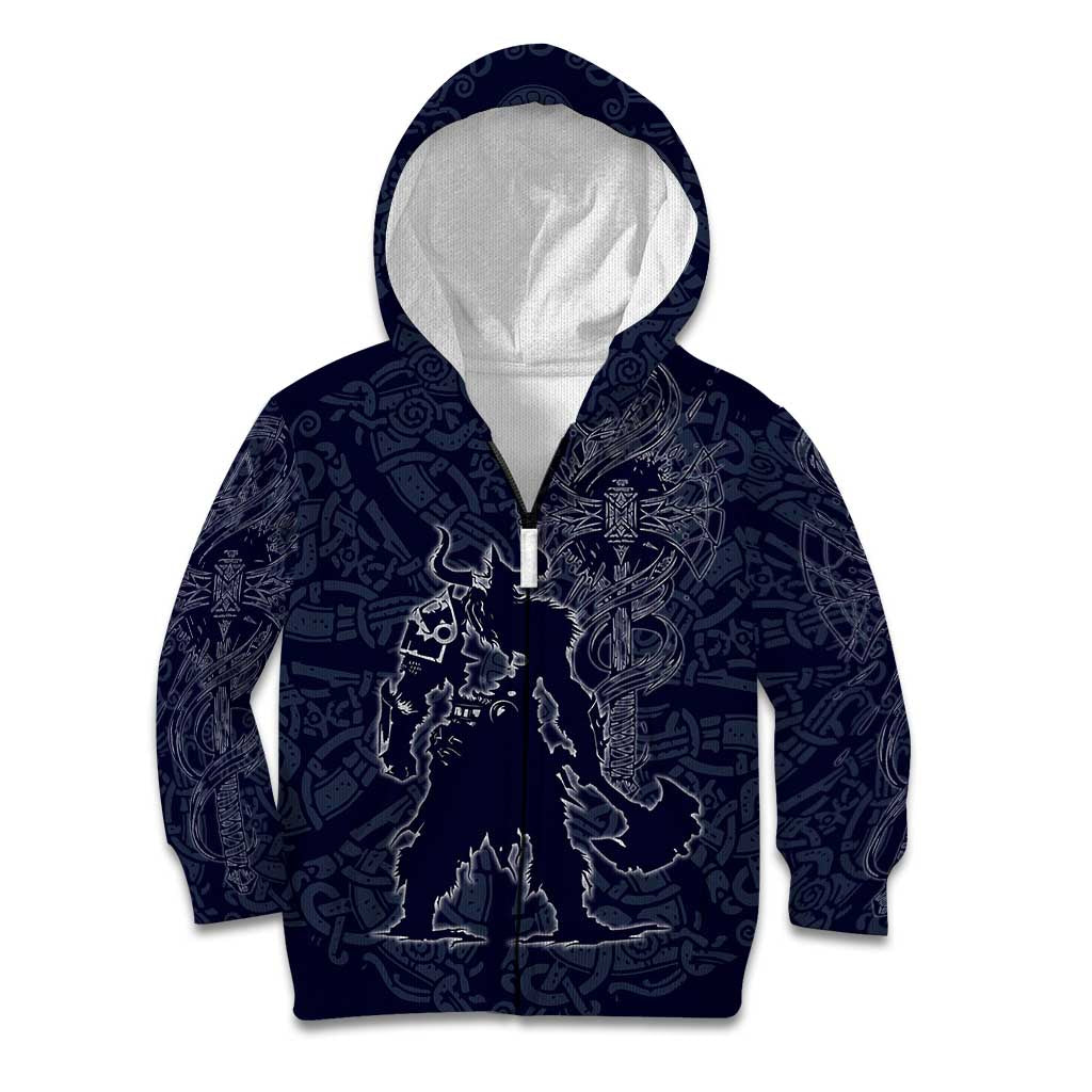 Odin Silhouette with Raven and Valknut Kid Hoodie Nordic Mythology Line Art Illustration