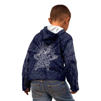 Odin Silhouette with Raven and Valknut Kid Hoodie Nordic Mythology Line Art Illustration