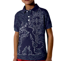 Odin Silhouette with Raven and Valknut Kid Polo Shirt Nordic Mythology Line Art Illustration