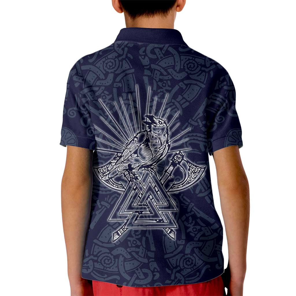Odin Silhouette with Raven and Valknut Kid Polo Shirt Nordic Mythology Line Art Illustration