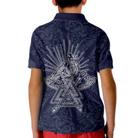 Odin Silhouette with Raven and Valknut Kid Polo Shirt Nordic Mythology Line Art Illustration