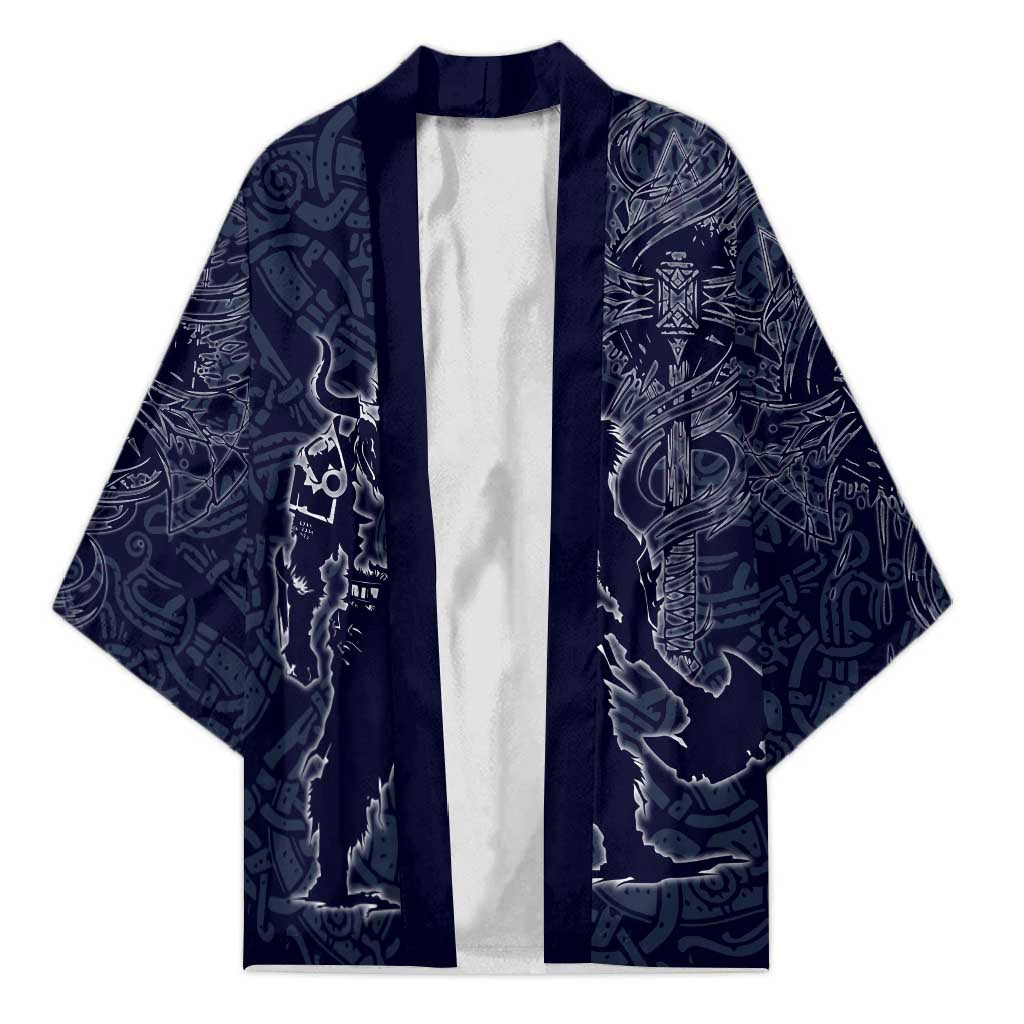 Odin Silhouette with Raven and Valknut Kimono Nordic Mythology Line Art Illustration