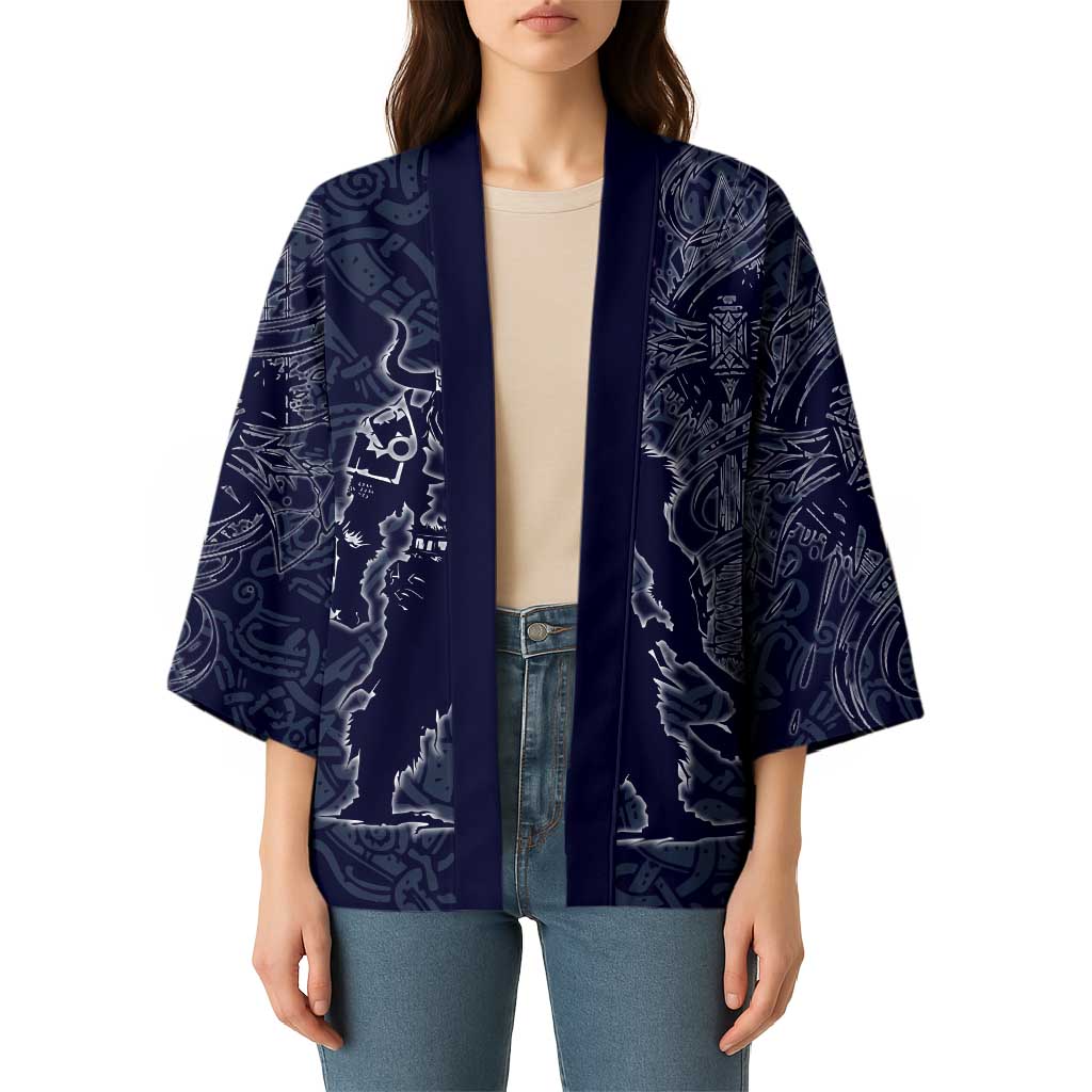 Odin Silhouette with Raven and Valknut Kimono Nordic Mythology Line Art Illustration
