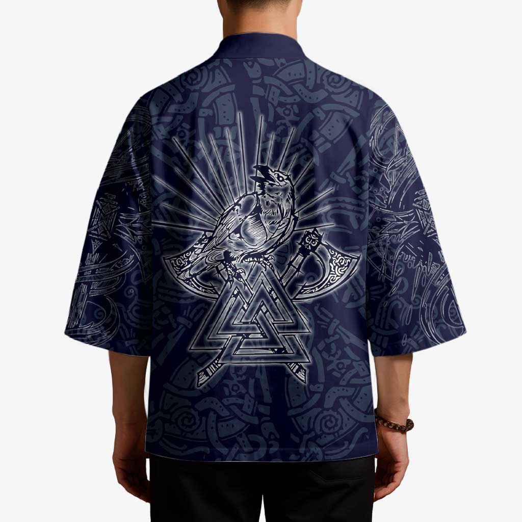 Odin Silhouette with Raven and Valknut Kimono Nordic Mythology Line Art Illustration