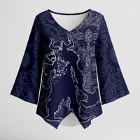 Odin Silhouette with Raven and Valknut Kimono Sleeve Blouse Nordic Mythology Line Art Illustration