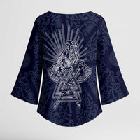 Odin Silhouette with Raven and Valknut Kimono Sleeve Blouse Nordic Mythology Line Art Illustration