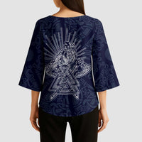 Odin Silhouette with Raven and Valknut Kimono Sleeve Blouse Nordic Mythology Line Art Illustration