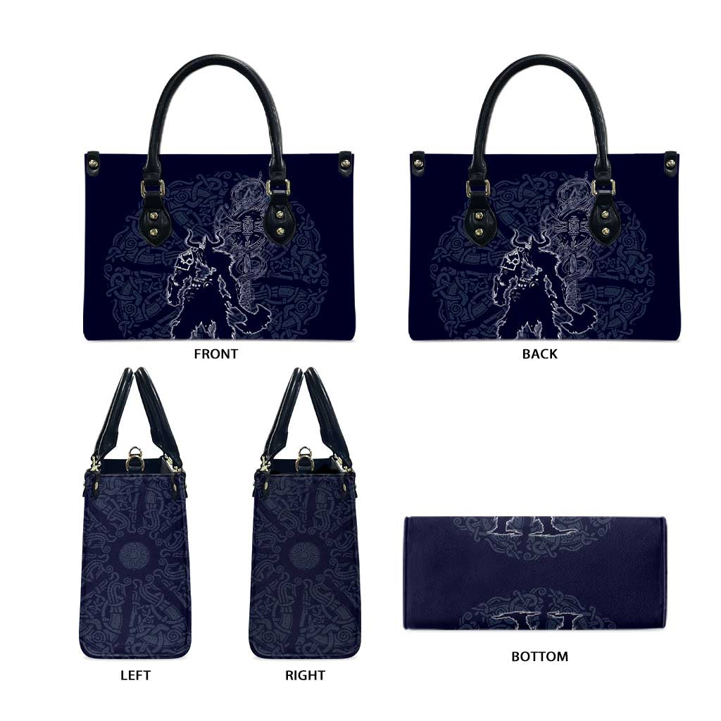 Odin Silhouette with Raven and Valknut Leather Bag Nordic Mythology Line Art Illustration