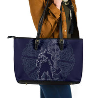 Odin Silhouette with Raven and Valknut Leather Tote Bag Nordic Mythology Line Art Illustration