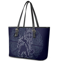 Odin Silhouette with Raven and Valknut Leather Tote Bag Nordic Mythology Line Art Illustration