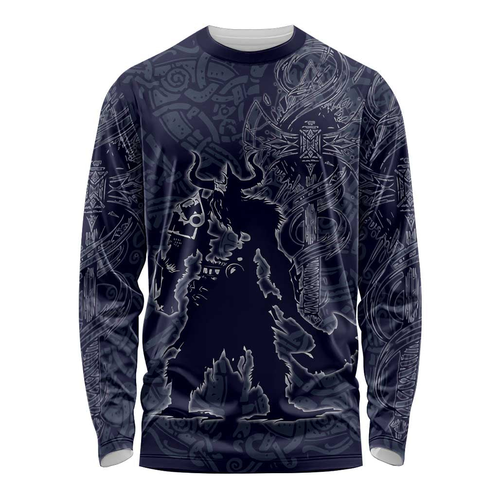 Odin Silhouette with Raven and Valknut Long Sleeve Shirt Nordic Mythology Line Art Illustration
