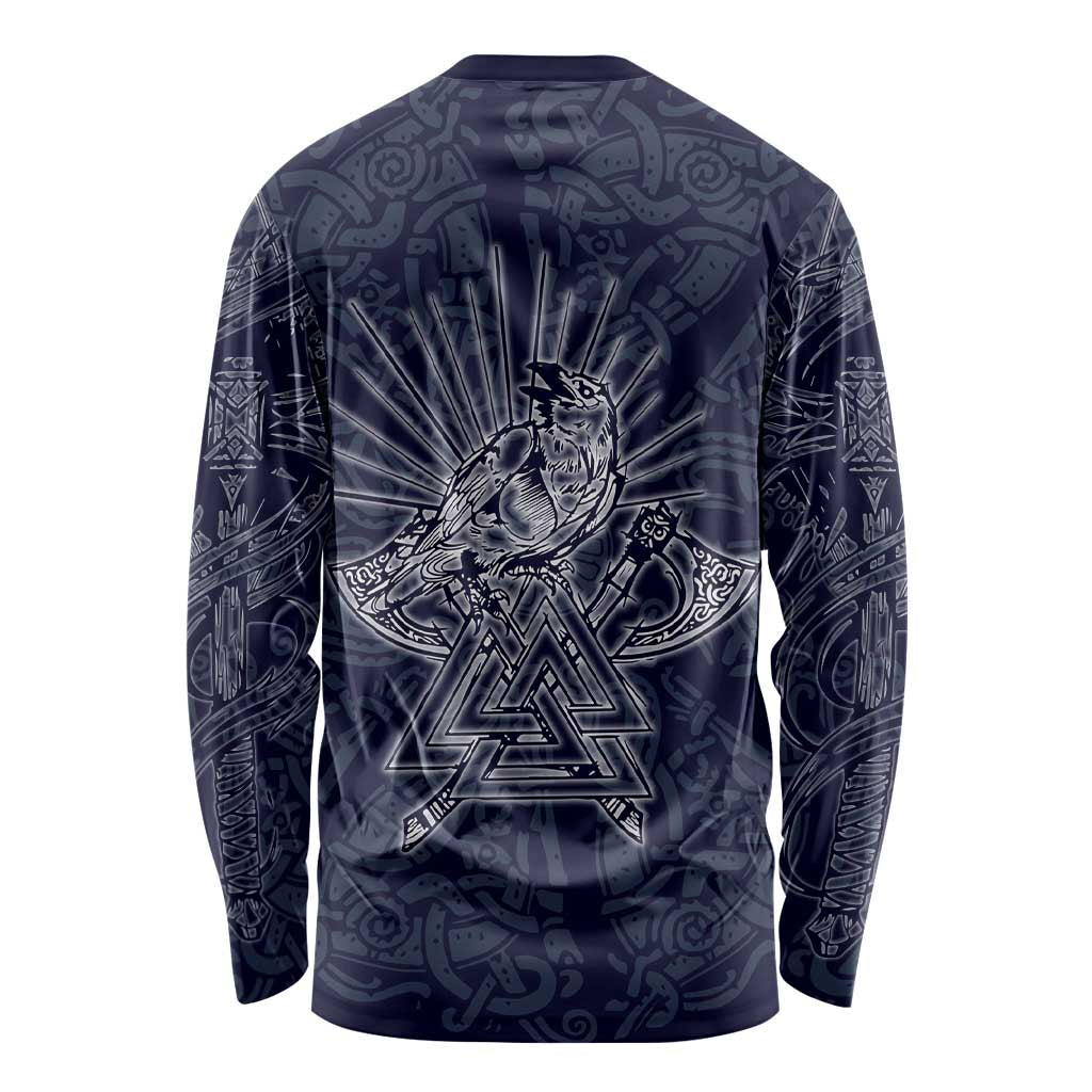 Odin Silhouette with Raven and Valknut Long Sleeve Shirt Nordic Mythology Line Art Illustration