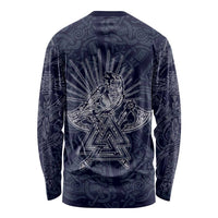 Odin Silhouette with Raven and Valknut Long Sleeve Shirt Nordic Mythology Line Art Illustration