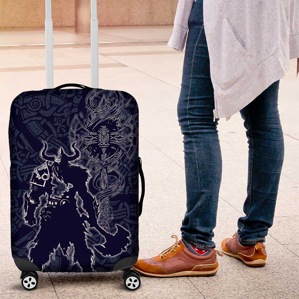 Odin Silhouette with Raven and Valknut Luggage Cover Nordic Mythology Line Art Illustration