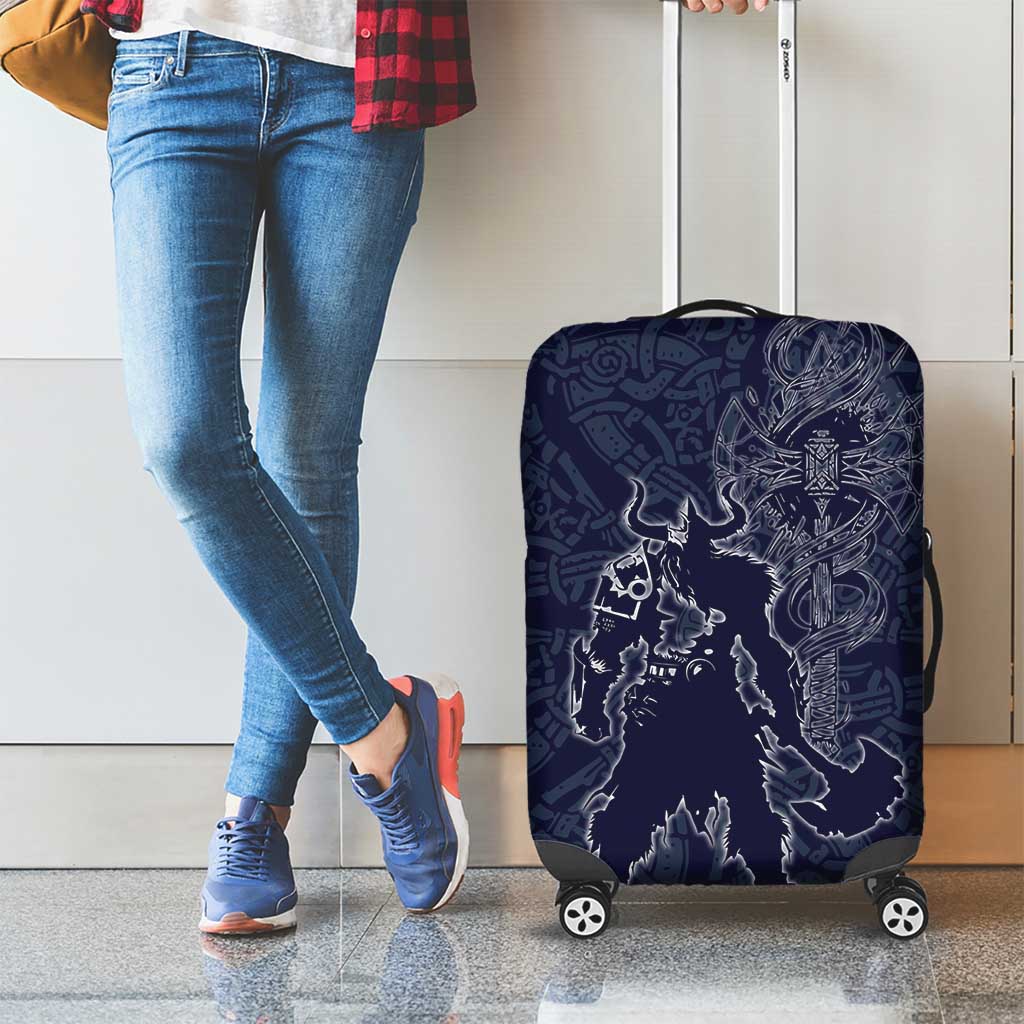 Odin Silhouette with Raven and Valknut Luggage Cover Nordic Mythology Line Art Illustration