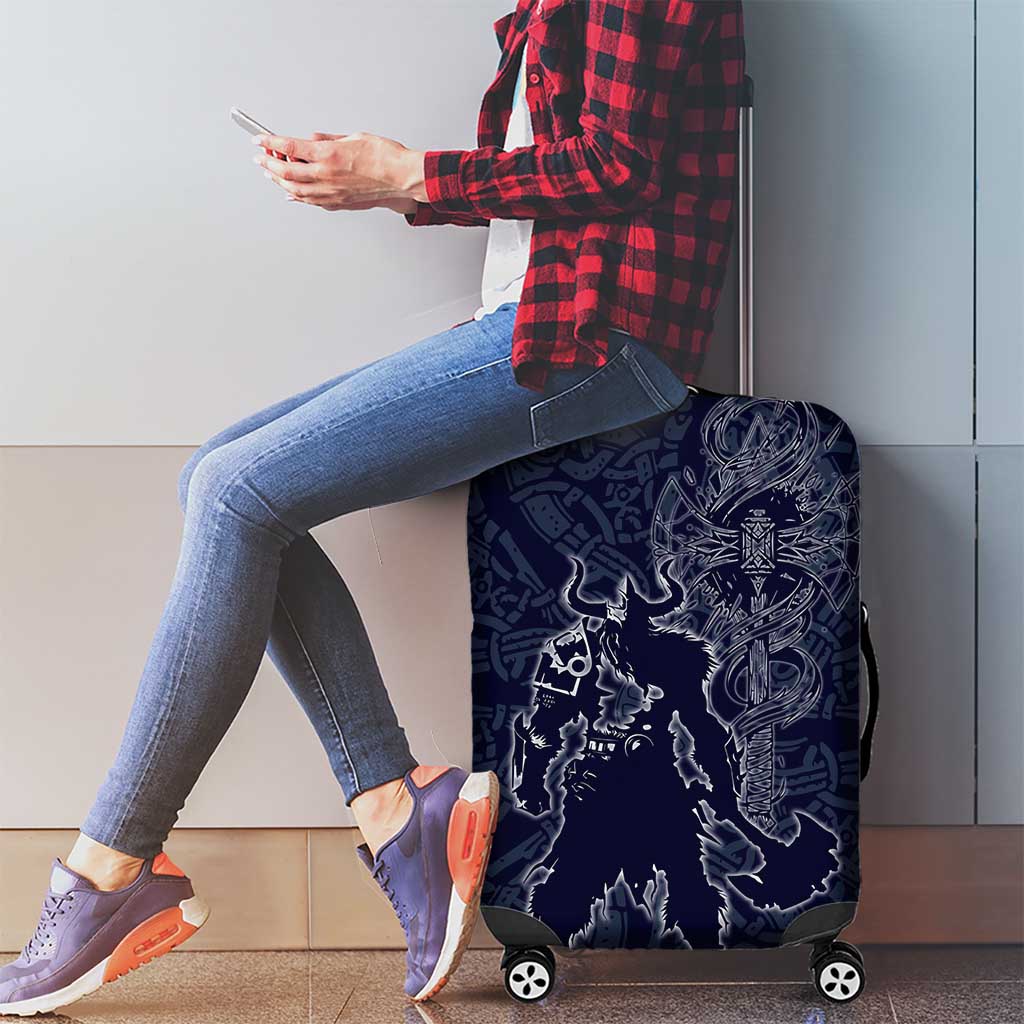 Odin Silhouette with Raven and Valknut Luggage Cover Nordic Mythology Line Art Illustration
