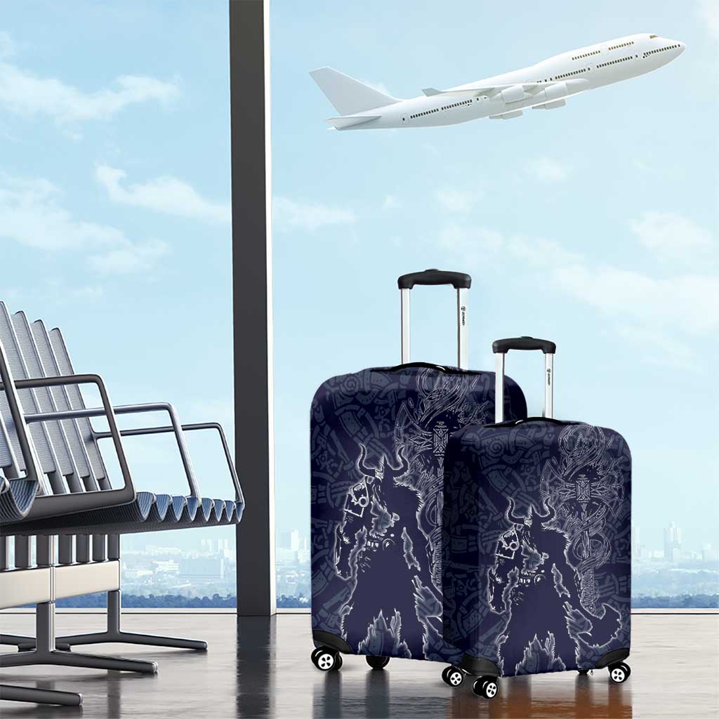 Odin Silhouette with Raven and Valknut Luggage Cover Nordic Mythology Line Art Illustration