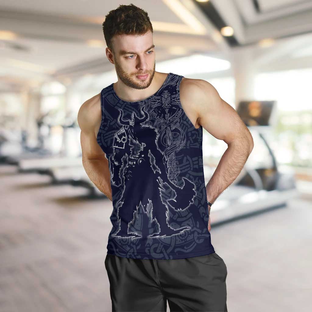 Odin Silhouette with Raven and Valknut Men Tank Top Nordic Mythology Line Art Illustration
