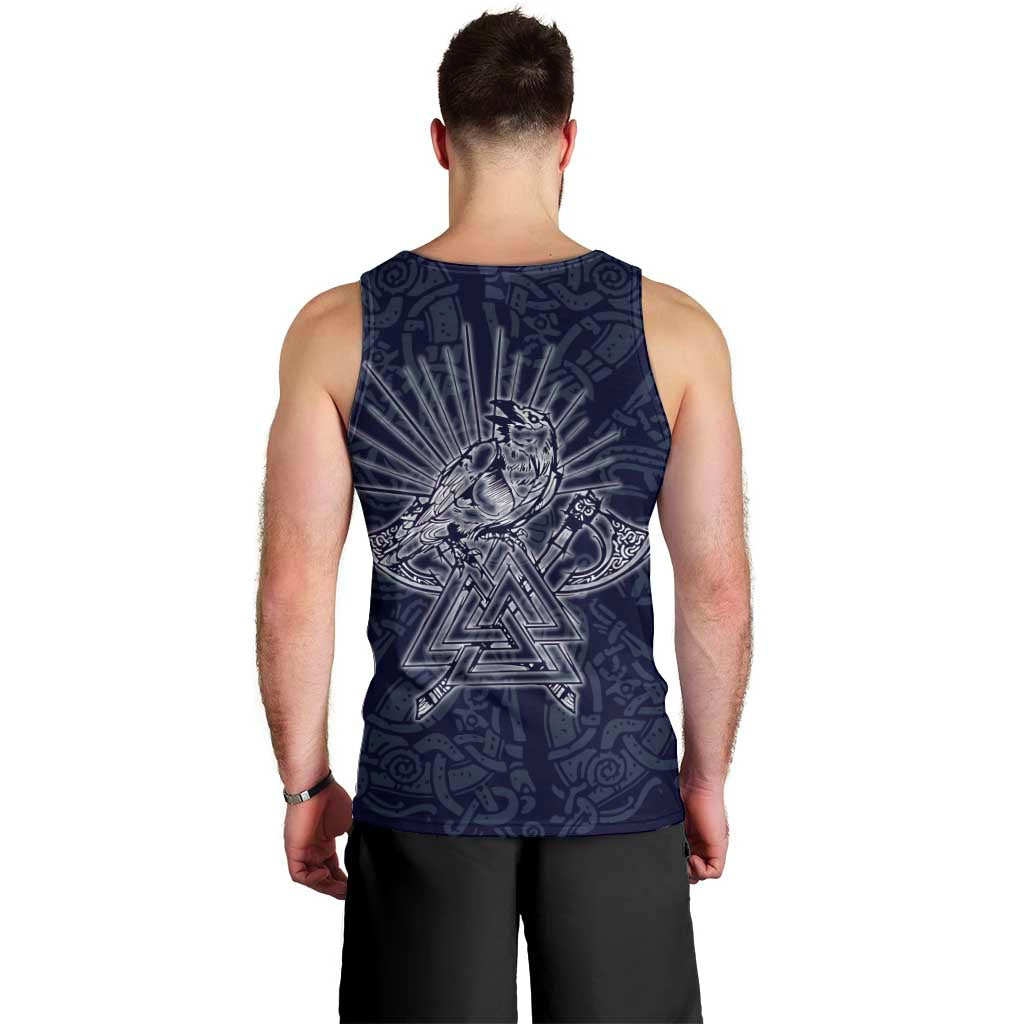 Odin Silhouette with Raven and Valknut Men Tank Top Nordic Mythology Line Art Illustration