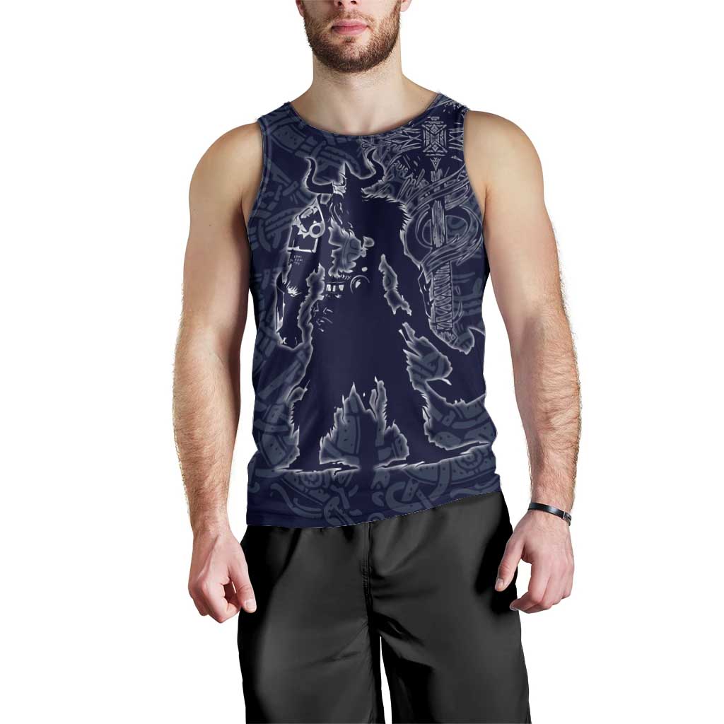 Odin Silhouette with Raven and Valknut Men Tank Top Nordic Mythology Line Art Illustration