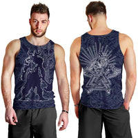 Odin Silhouette with Raven and Valknut Men Tank Top Nordic Mythology Line Art Illustration