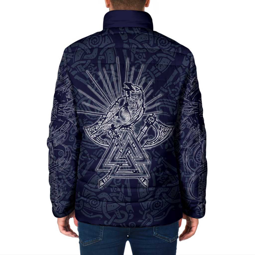 Odin Silhouette with Raven and Valknut Padded Jacket Nordic Mythology Line Art Illustration