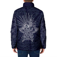 Odin Silhouette with Raven and Valknut Padded Jacket Nordic Mythology Line Art Illustration