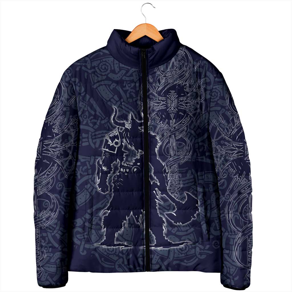 Odin Silhouette with Raven and Valknut Padded Jacket Nordic Mythology Line Art Illustration
