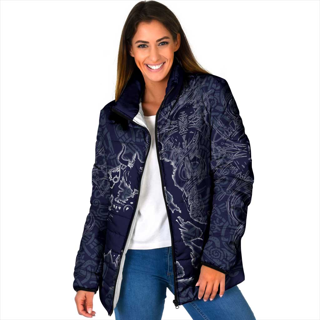 Odin Silhouette with Raven and Valknut Padded Jacket Nordic Mythology Line Art Illustration