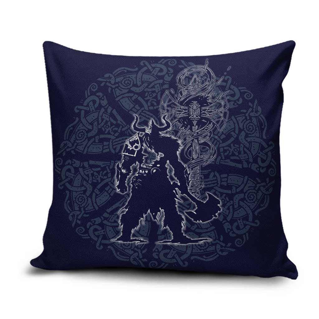 Odin Silhouette with Raven and Valknut Pillow Cover Nordic Mythology Line Art Illustration