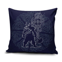 Odin Silhouette with Raven and Valknut Pillow Cover Nordic Mythology Line Art Illustration