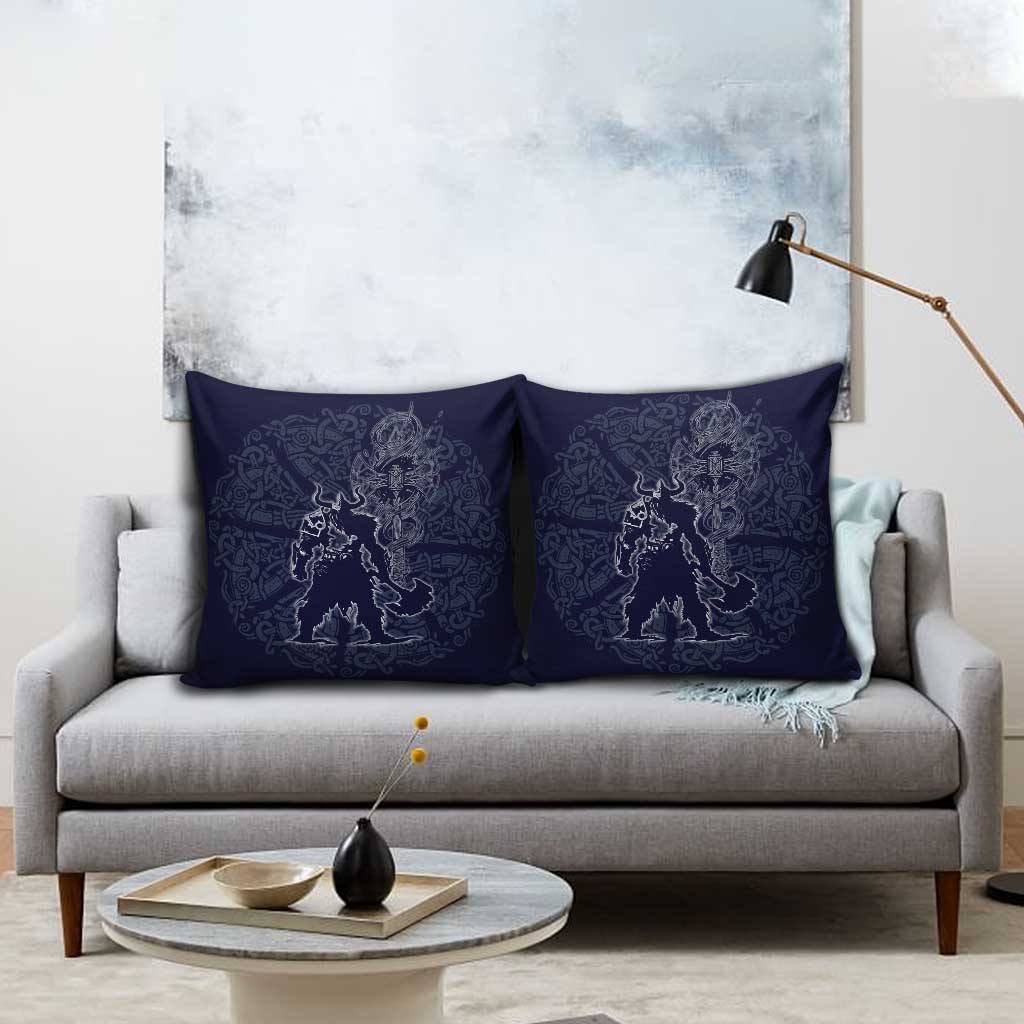 Odin Silhouette with Raven and Valknut Pillow Cover Nordic Mythology Line Art Illustration