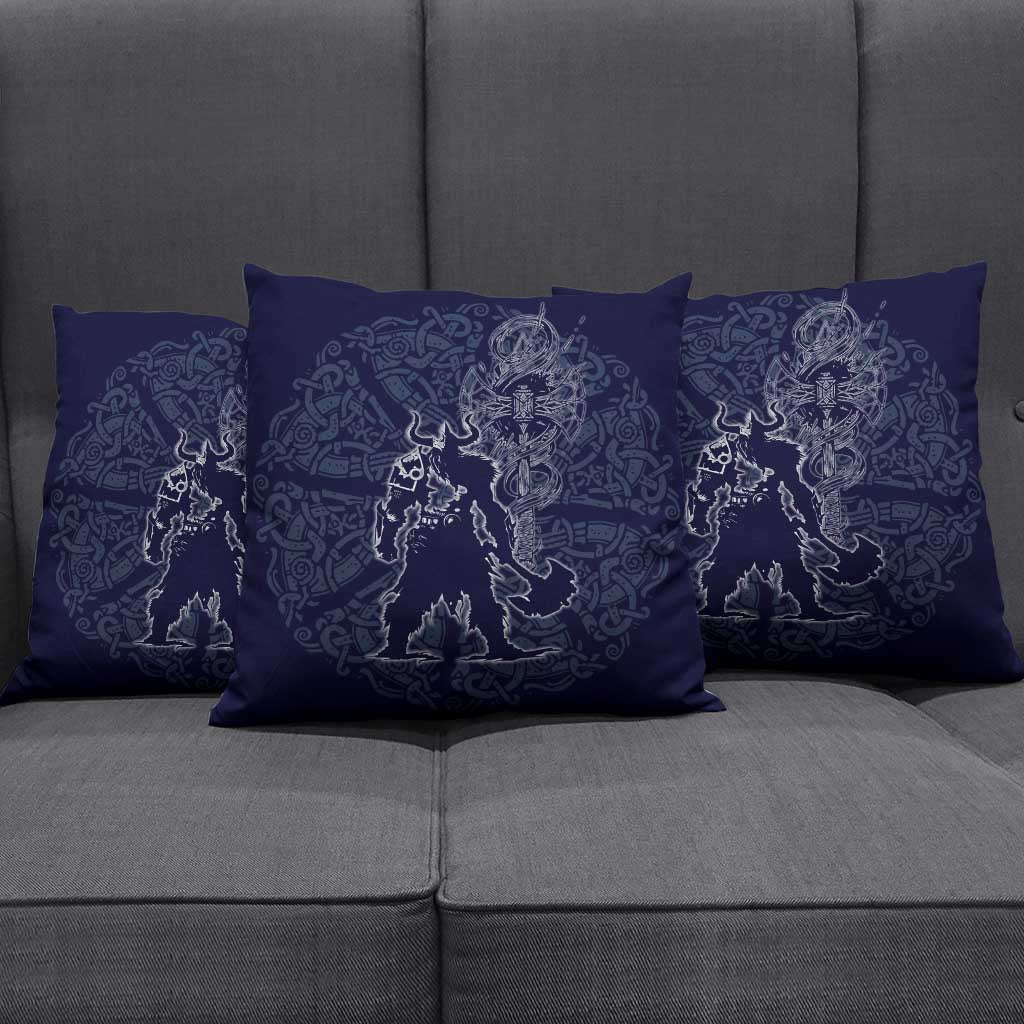 Odin Silhouette with Raven and Valknut Pillow Cover Nordic Mythology Line Art Illustration