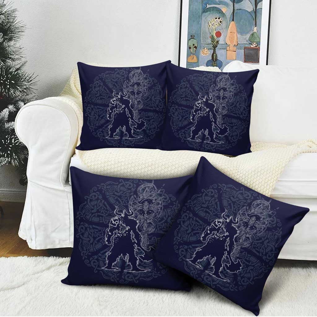 Odin Silhouette with Raven and Valknut Pillow Cover Nordic Mythology Line Art Illustration