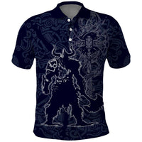 Odin Silhouette with Raven and Valknut Polo Shirt Nordic Mythology Line Art Illustration