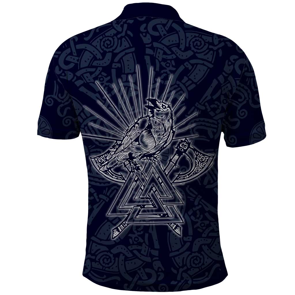 Odin Silhouette with Raven and Valknut Polo Shirt Nordic Mythology Line Art Illustration
